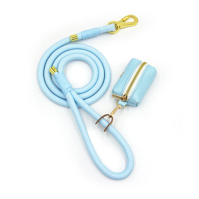 Ensemble élégant collier et laisse pour chien en cuir souple bleu ciel